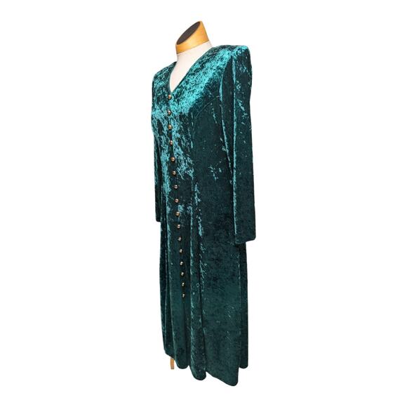 Vtg 1990s Brett Alixander Forest Green Crushed Velvet Corset Back Maxi Dress 10 - Picture 1 of 7